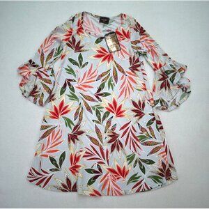 Amana Women's Dress Size Small Gray Floral Print Stretch Knit Shift 3/4 Bell